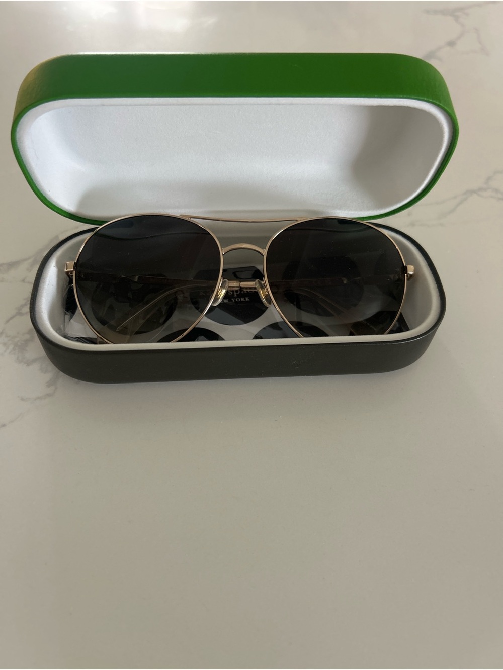 kate spade Gold Frame Black Lens Round Aviator Sunglasses